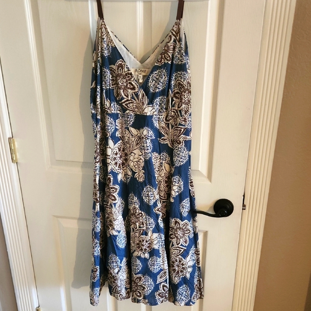 Romy Blue Brown Thin Strap Knee Lenght Sundress